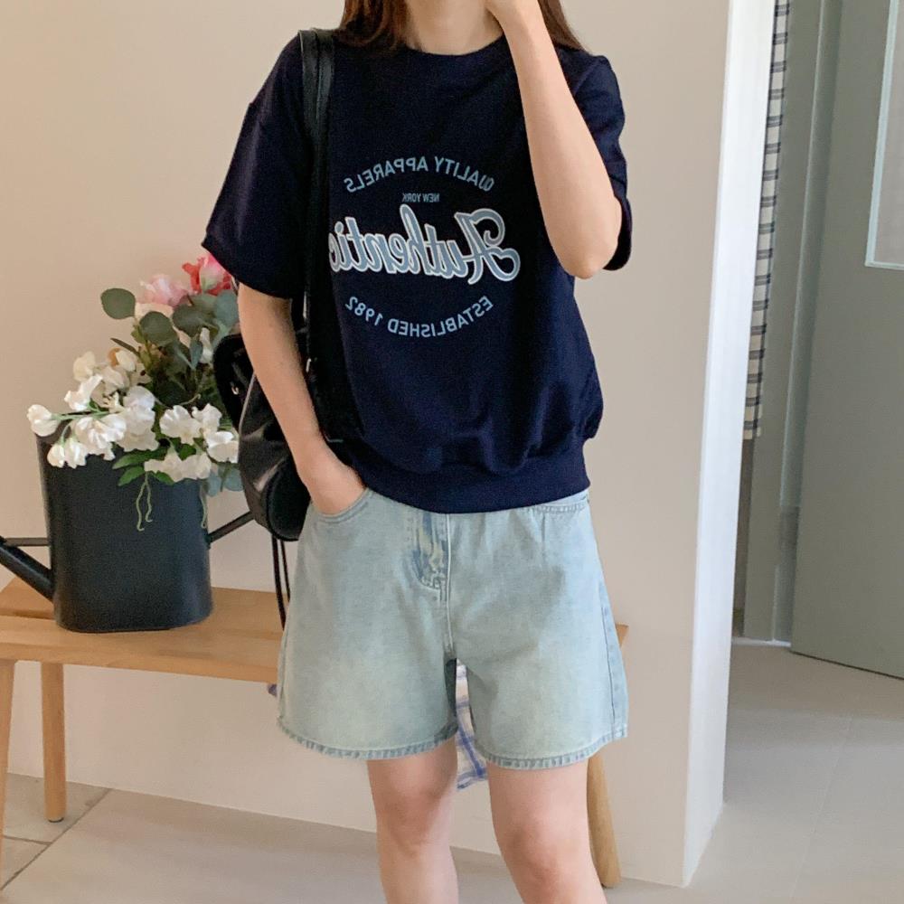 여자 여름맨투맨 레터링 반팔 티셔츠